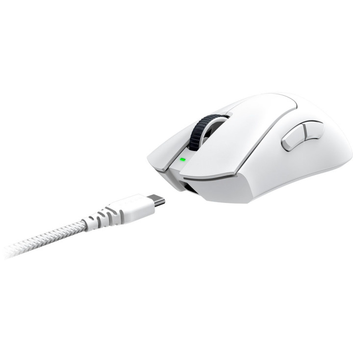 Безжична ергономична геймърска мишка Razer DeathAdder V3 Pro - White Edition, с кабел за презареждане USB Type C, 30000DPI - RZ01-04630200-R3G1