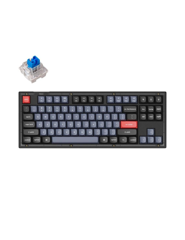 Геймърска механична клавиатура Keychron V3 TKL Knob QMK Frosted Black Translucent, Keychron K Pro Blue Switch, RGB Backlight - V3-C2