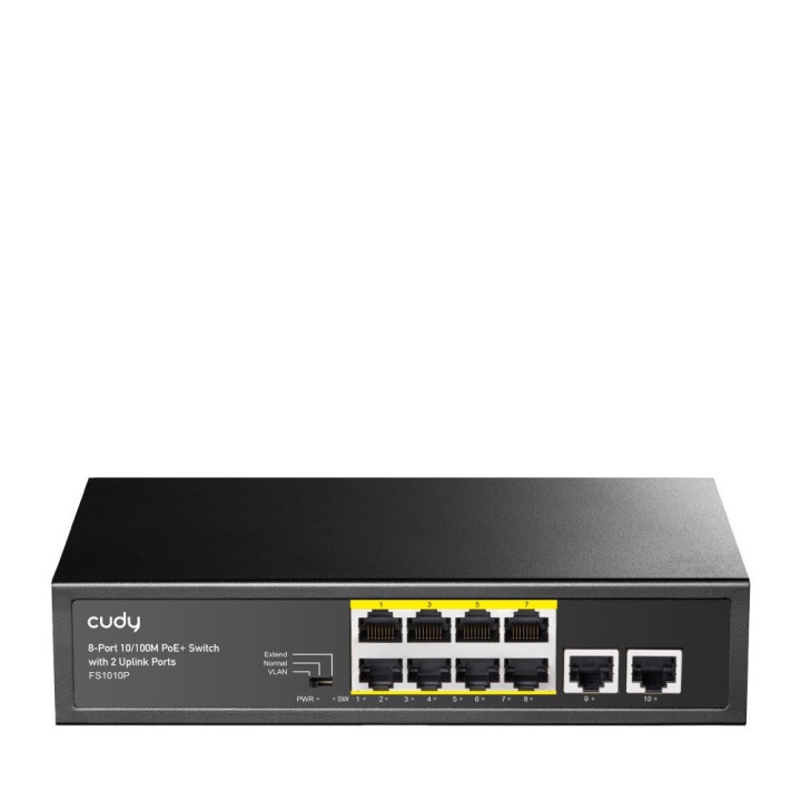 Суич Cudy FS1010P, 8 портов, 10/100, PoE  Switch 150W, 2 x Uplink порта