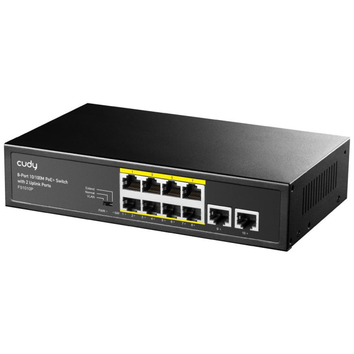 Суич Cudy FS1010P, 8 портов, 10/100, PoE  Switch 150W, 2 x Uplink порта