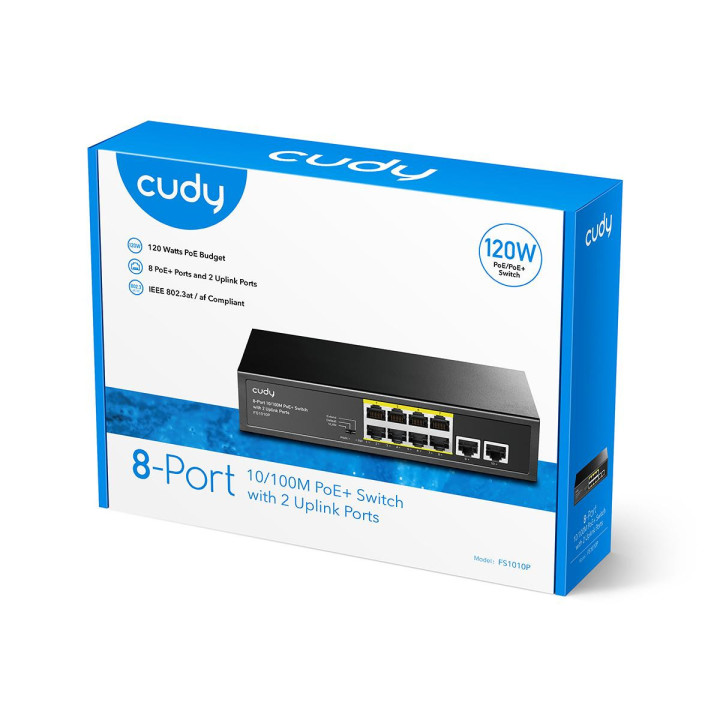 Суич Cudy FS1010P, 8 портов, 10/100, PoE  Switch 150W, 2 x Uplink порта