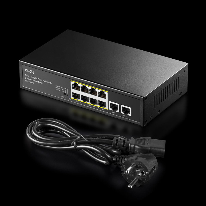 Суич Cudy FS1010PG, 8 портов, 10/100, PoE  Switch 120W, 2 x Uplink порта