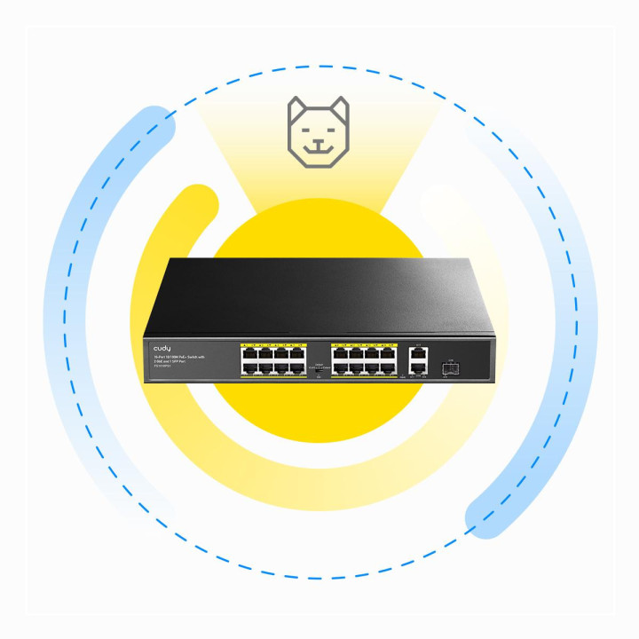 Суич Cudy FS1018PS1, 16 x 10/100 PoE  Switch 190W, 2 x Gigabit порта, 1 x SFP Slot