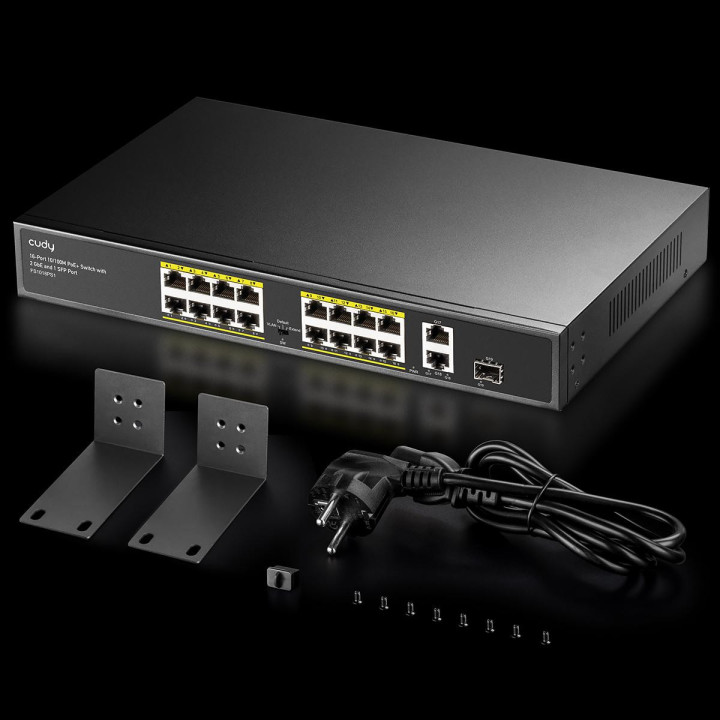 Суич Cudy FS1018PS1, 16 x 10/100 PoE  Switch 190W, 2 x Gigabit порта, 1 x SFP Slot