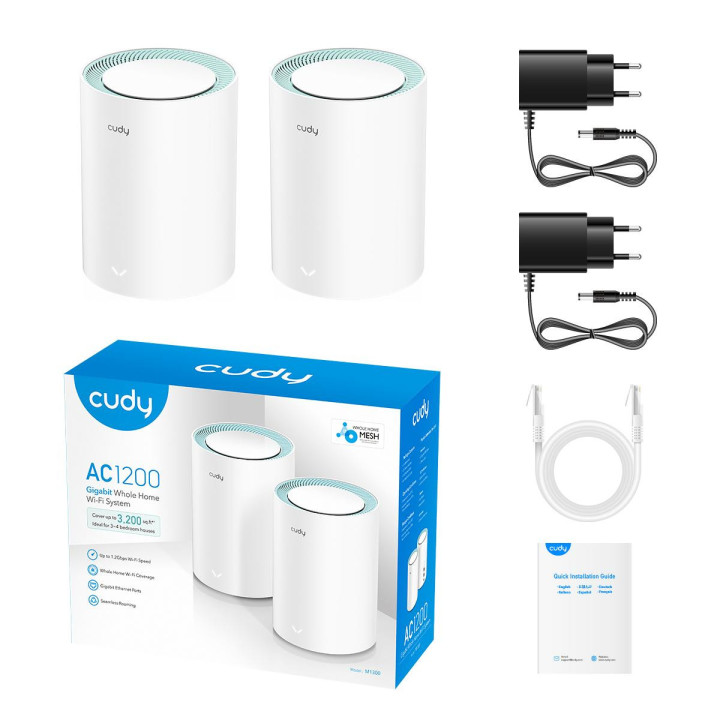Комплект безжични рутери Cudy M1300, 2-pack, AC1200 Dual Band, 2.4/5 GHz, 300 -  867 Mbps