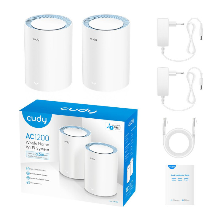 Комплект безжични рутери 2бр Cudy M1200 2, AC1200 Dual Band, 2.4/5 GHz, 300 -  867 Mbps