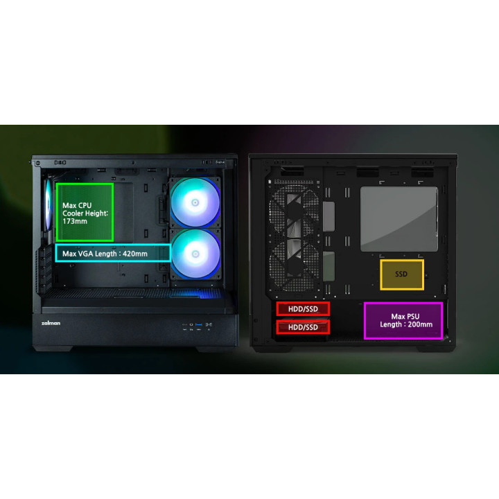 Кутия за компютър Zalman P30 Black, mATX, aRGB, Tempered Glass - ZM-P30-BK