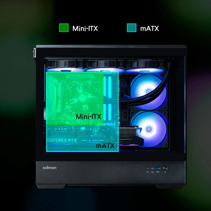 Кутия за компютър Zalman P30 Black, mATX, aRGB, Tempered Glass - ZM-P30-BK