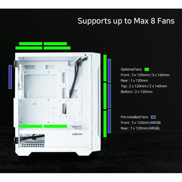 Кутия за компютър Zalman I3 NEO TG White, ATX, aRGB, Tempered Glass - ZM-I3-NEO-TG-White