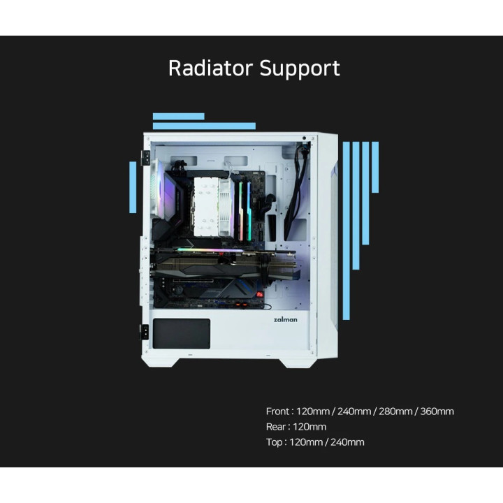 Кутия за компютър Zalman I3 NEO TG White, ATX, aRGB, Tempered Glass - ZM-I3-NEO-TG-White
