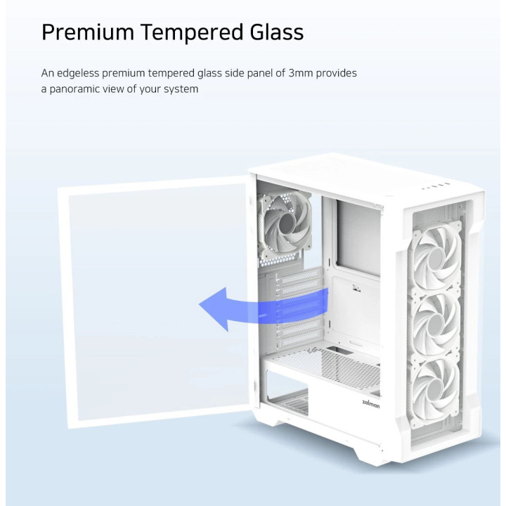 Кутия за компютър Zalman I3 NEO TG White, ATX, aRGB, Tempered Glass - ZM-I3-NEO-TG-White