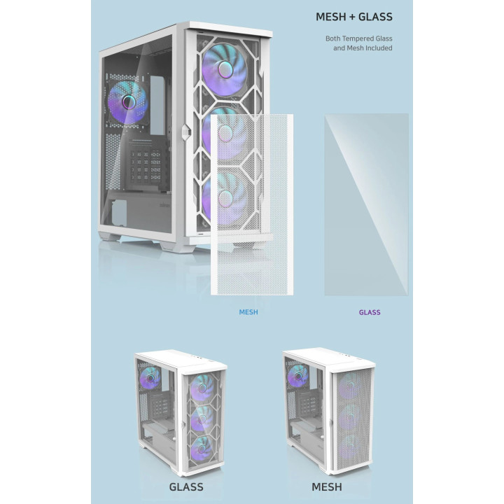 Кутия за компютър Zalman Z10 DUO White, EATX, Mesh, Tempered Glass - ZM-Z10-DUO-WHITE