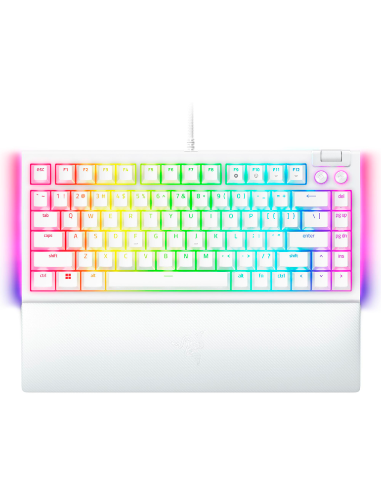 Геймърска клавиатура Razer BlackWidow V4 75% White, US Layout,  Mechanical Switches (Tactile), Razer Chroma RGB, Detachable Type C Cable - RZ03-05001700-R3M1