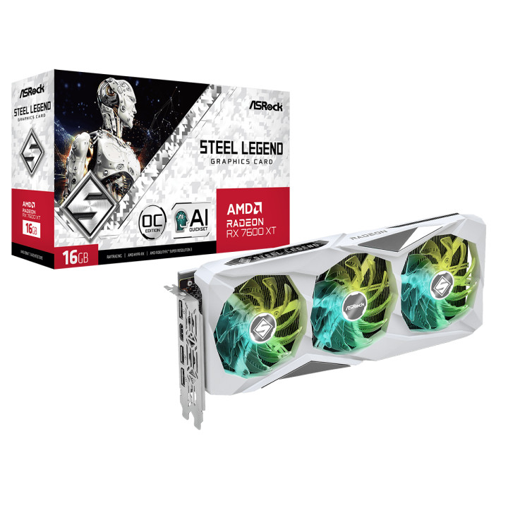 Видео карта AsRock AMD Radeon RX 7600 XT Steel Legend 16G OC, 16GB GDDR6, 128bit  - RX7600XT SL 16GO