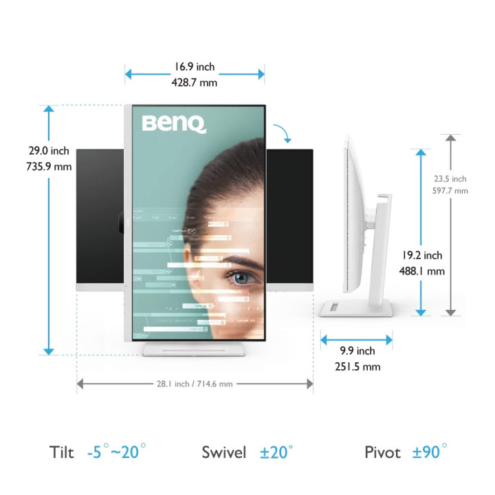 Монитор BenQ GW3290QT 32" IPS, 5ms, QHD 2560x1440, 75Hz, 99% sRGB, Eye Rem.,Eye-CareU, BL, B.I. Gen2, ePaper, 350cd/m2, HDMI, DP, USB-C, Daisy Chain, USB 3.2, 2Wx2, White - 9H.LLHLA.TBE