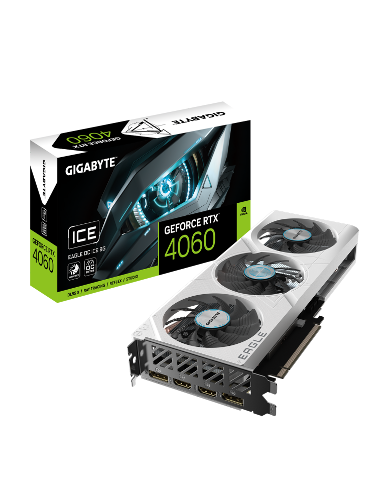 Видео карта Gigabyte GeForce RTX 4060 EAGLE OC ICE 8GB GDDR6 - GV-N4060EAGLEOC ICE-8GD