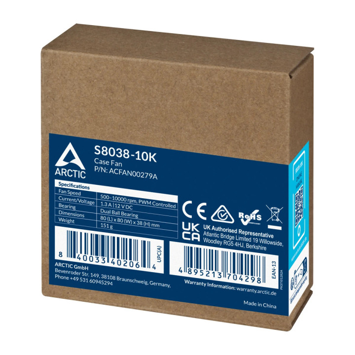 Сървърен вентилатор Arctic 80x80x38 Dual Ball, S8038-10K - ACFAN00279A