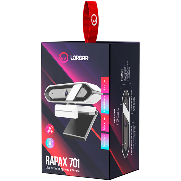 Web камера LORGAR Rapax 701, Streaming Camera, 2K 1080P/60fps, 1/3'', 4Mega CMOS Image Sensor - LRG-SC701WT