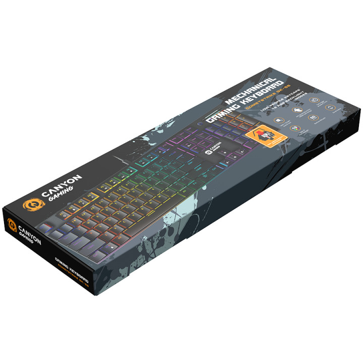 Геймърска механична клавиатура Canyon Cometstrike TKL GK-55, 104keys, 50million times life, with VS11K28A solution, GTMX red switch, RGB, black - CND-SKB55-US