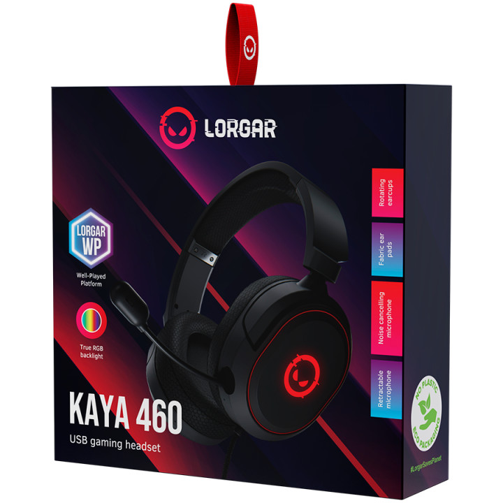 Геймърски слушалки LORGAR Kaya 460, USB с микрофон, CM108B, RGB backlight, USB-A connection cable 2m, black - LRG-GHS460