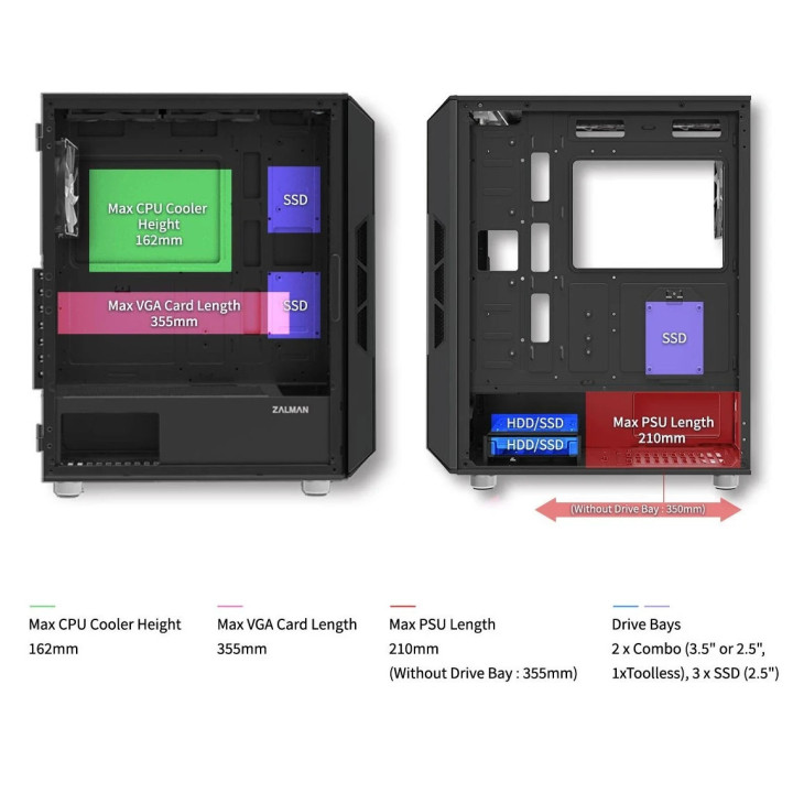 Кутия за компютър Zalman I3 NEO Black,  ATX, RGB, Mesh - ZM-I3-NEO-BK