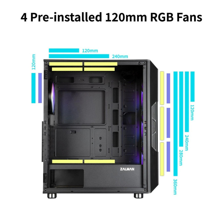 Кутия за компютър Zalman I3 NEO Black,  ATX, RGB, Mesh - ZM-I3-NEO-BK