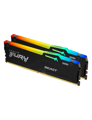 RAM памет Kingston 64GB (2x32GB) DDR5 6000MHz CL30 FURY Beast Black RGB - KF560C30BBAK2-64