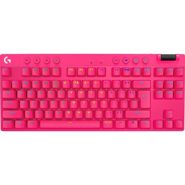 Геймърска механична клавиатура Logitech G Pro X TKL Lightspeed Tactile Switch, Magenta - 920-012159