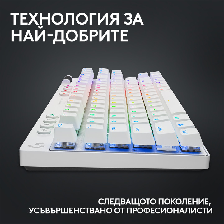 Геймърска механична клавиатура Logitech G Pro X TKL White Lightspeed Tactile Switch - 920-012148