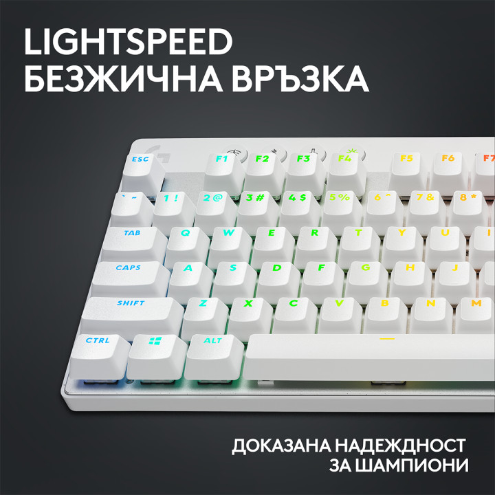 Геймърска механична клавиатура Logitech G Pro X TKL White Lightspeed Tactile Switch - 920-012148