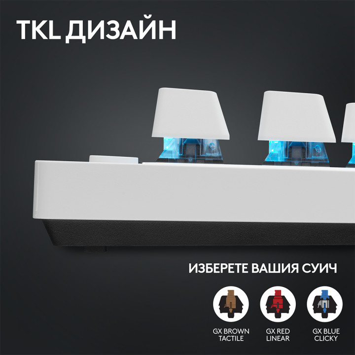 Геймърска механична клавиатура Logitech G Pro X TKL White Lightspeed Tactile Switch - 920-012148
