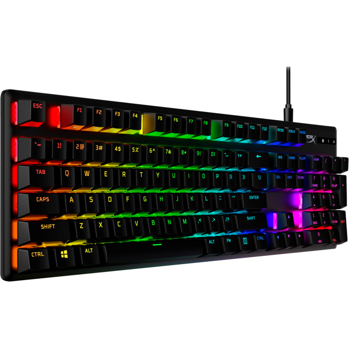 Геймърска механична клавиатура HyperX Alloy Origins PBT, HyperX Aqua суичове, RGB, Черен - 639N5AA#ABA