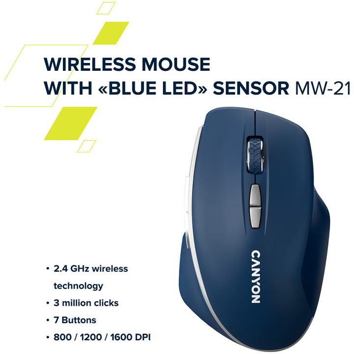 Безжична мишка Canyon MW-21, 7 buttons, DPI 800/1200/1600, Burgundy Red - CNS-CMSW21BR
