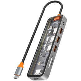 Докинг стнация Canyon DS-13, USB-hub,  Type-C To USB3.0*3(5Gbps) SD/TF 3.0(5Gbps) HDMI(4K@30Hz), Space Grey - CNS-TDS13