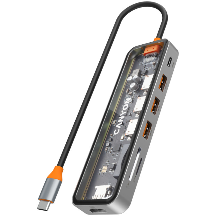 Докинг стнация Canyon DS-13, USB-hub,  Type-C To USB3.0*3(5Gbps) SD/TF 3.0(5Gbps) HDMI(4K@30Hz), Space Grey - CNS-TDS13