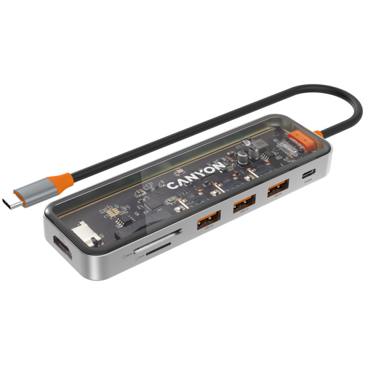 Докинг стнация Canyon DS-13, USB-hub,  Type-C To USB3.0*3(5Gbps) SD/TF 3.0(5Gbps) HDMI(4K@30Hz), Space Grey - CNS-TDS13