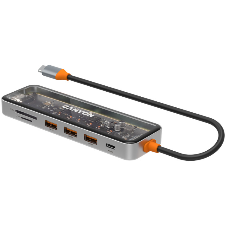 Докинг стнация Canyon DS-13, USB-hub,  Type-C To USB3.0*3(5Gbps) SD/TF 3.0(5Gbps) HDMI(4K@30Hz), Space Grey - CNS-TDS13