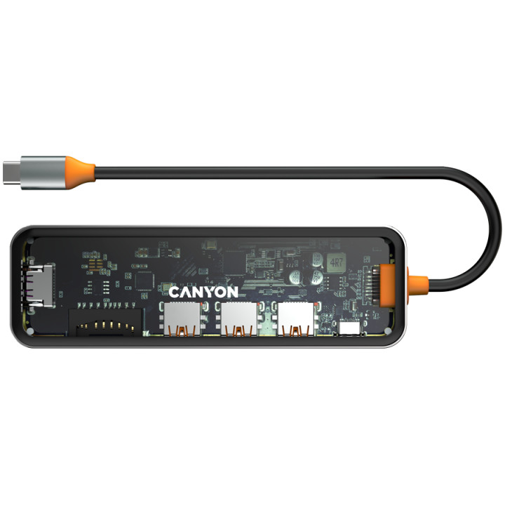 Докинг стнация Canyon DS-13, USB-hub,  Type-C To USB3.0*3(5Gbps) SD/TF 3.0(5Gbps) HDMI(4K@30Hz), Space Grey - CNS-TDS13
