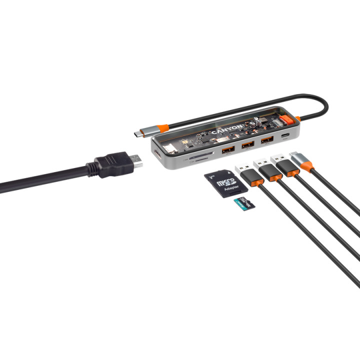Докинг стнация Canyon DS-13, USB-hub,  Type-C To USB3.0*3(5Gbps) SD/TF 3.0(5Gbps) HDMI(4K@30Hz), Space Grey - CNS-TDS13
