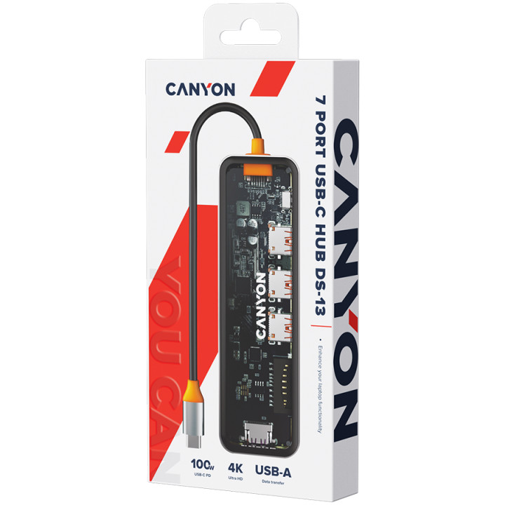 Докинг стнация Canyon DS-13, USB-hub,  Type-C To USB3.0*3(5Gbps) SD/TF 3.0(5Gbps) HDMI(4K@30Hz), Space Grey - CNS-TDS13