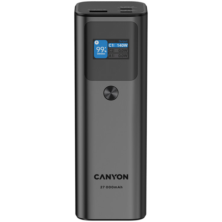 Външна батерия Canyon PB-2010, 27000mAh/97.2Wh Li-poly, TFT display, Dark Grey - CNE-CPB2010DG