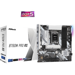 Дънна платка AsRock B760M Pro RS, LGA1700, DDR5, 1x PCIe 5.0, 3x Hyper M.2 PCIe Gen4x4