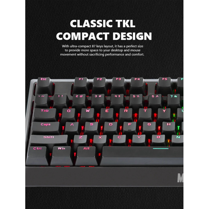 Механична геймърска клавиатура Marvo KG953G, Blue switches, 87 keys TKL, RGB - MARVO-KG953G