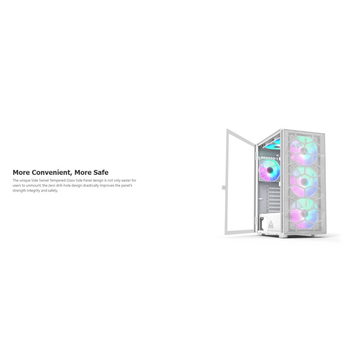 Кутия за компютър Montech X3 MESH, Mid-tower Case, TG, 6 fixed RGB Fans, White - MONTECH-X3-MESH-WH