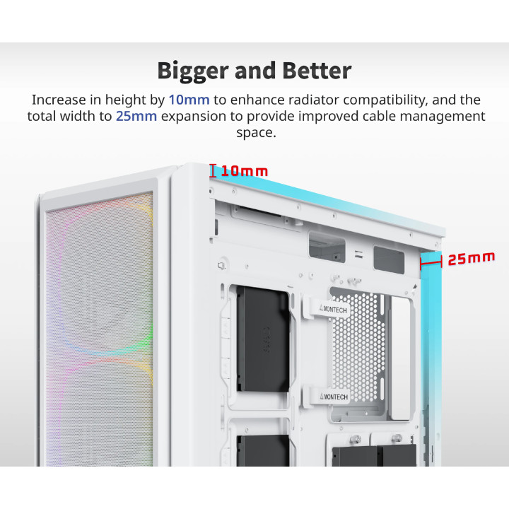 Кутия за компютър Montech SKY TWO GX, Mid-tower Case, TG, 3x140mm ARGB Fans, White - MONTECH-SKY-TWO-GX-WH