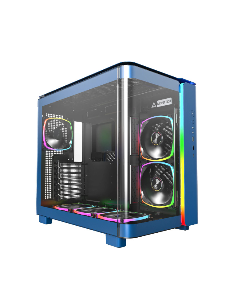 Кутия за компютър Montech KING 95 Pro, Dual Chamber Mid-tower Case, 6 ARGB Fans, 2 Front Panels, Prussian Blue - MONTECH-KING-95-PRO-PB