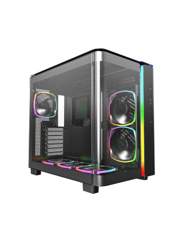 Кутия за компютър Montech KING 95 Pro, Dual Chamber Mid-tower Case, 6 ARGB Fans, 2 Front Panels, Black - MONTECH-KING-95-PRO-BK