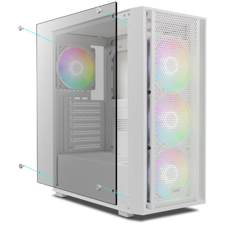 Кутия за компютър Gamdias AURA GC2 Elite White, ATX , Mesh, RGB, Tempered Glass - GAMDIAS-AURA-GC2-ELITE-WH