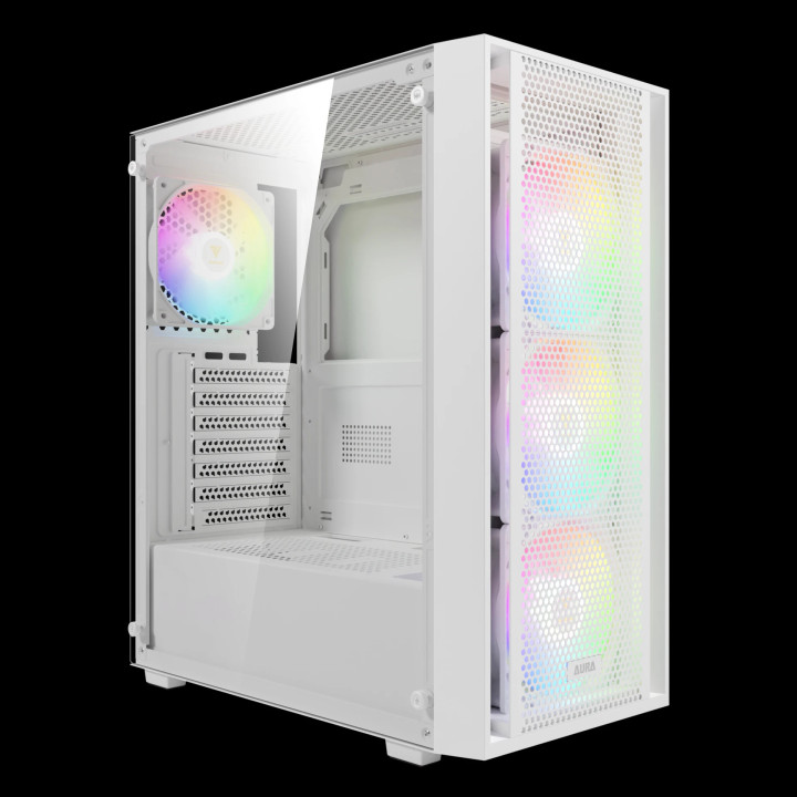 Кутия за компютър Gamdias AURA GC2 Elite White, ATX , Mesh, RGB, Tempered Glass - GAMDIAS-AURA-GC2-ELITE-WH
