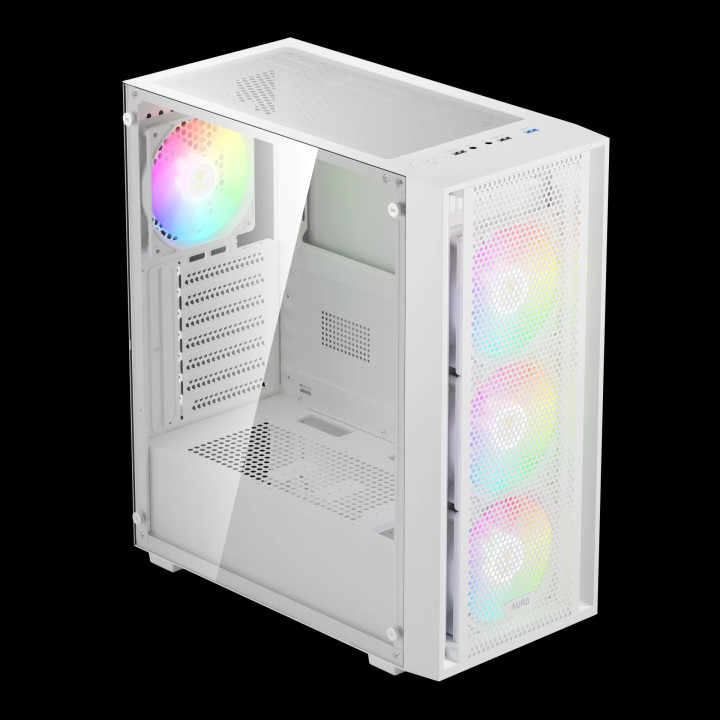 Кутия за компютър Gamdias AURA GC2 Elite White, ATX , Mesh, RGB, Tempered Glass - GAMDIAS-AURA-GC2-ELITE-WH